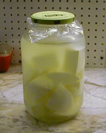 Aging Feta Cheese in a salty brine